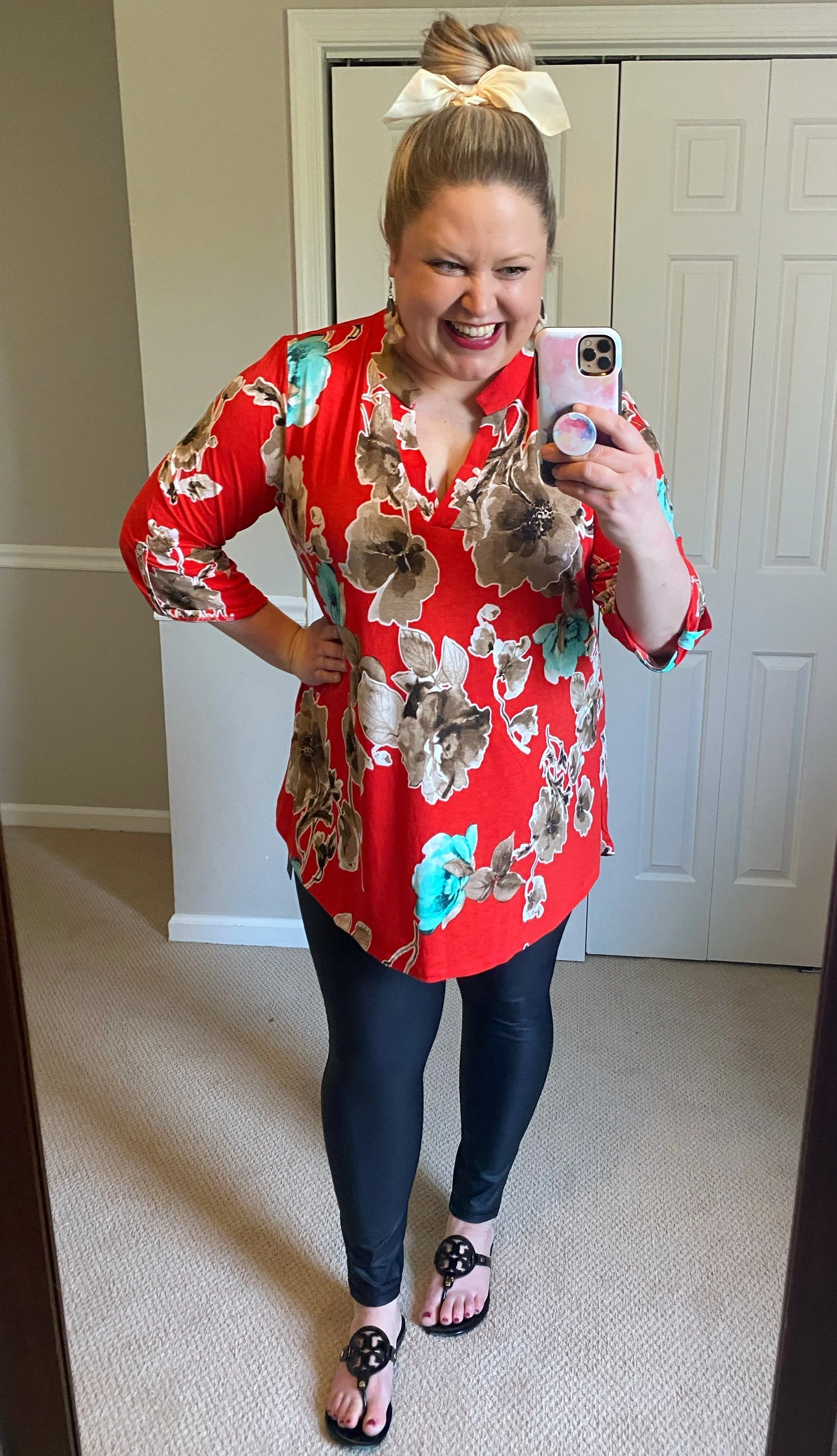 Red Floral Flowy Gabby Top