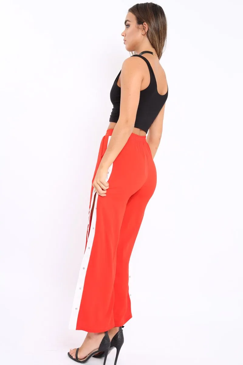 Red Side Popper White Stripe Trousers - Nazneen