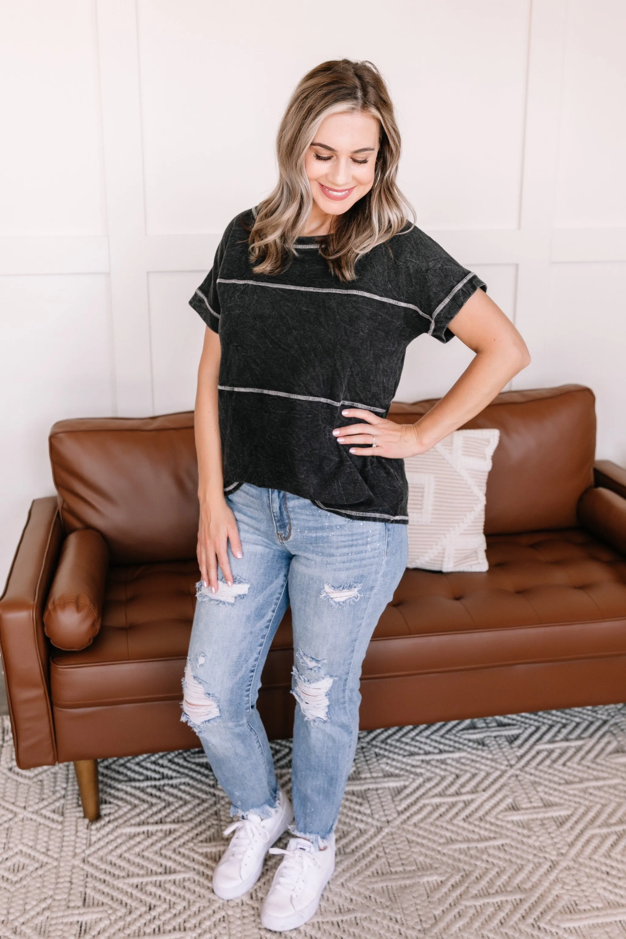 Redundancy In Black Mineral Wash Top