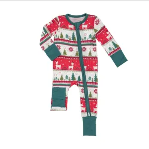 Reindeer Fair Isle 2 Way Ruffle Zipper Romper
