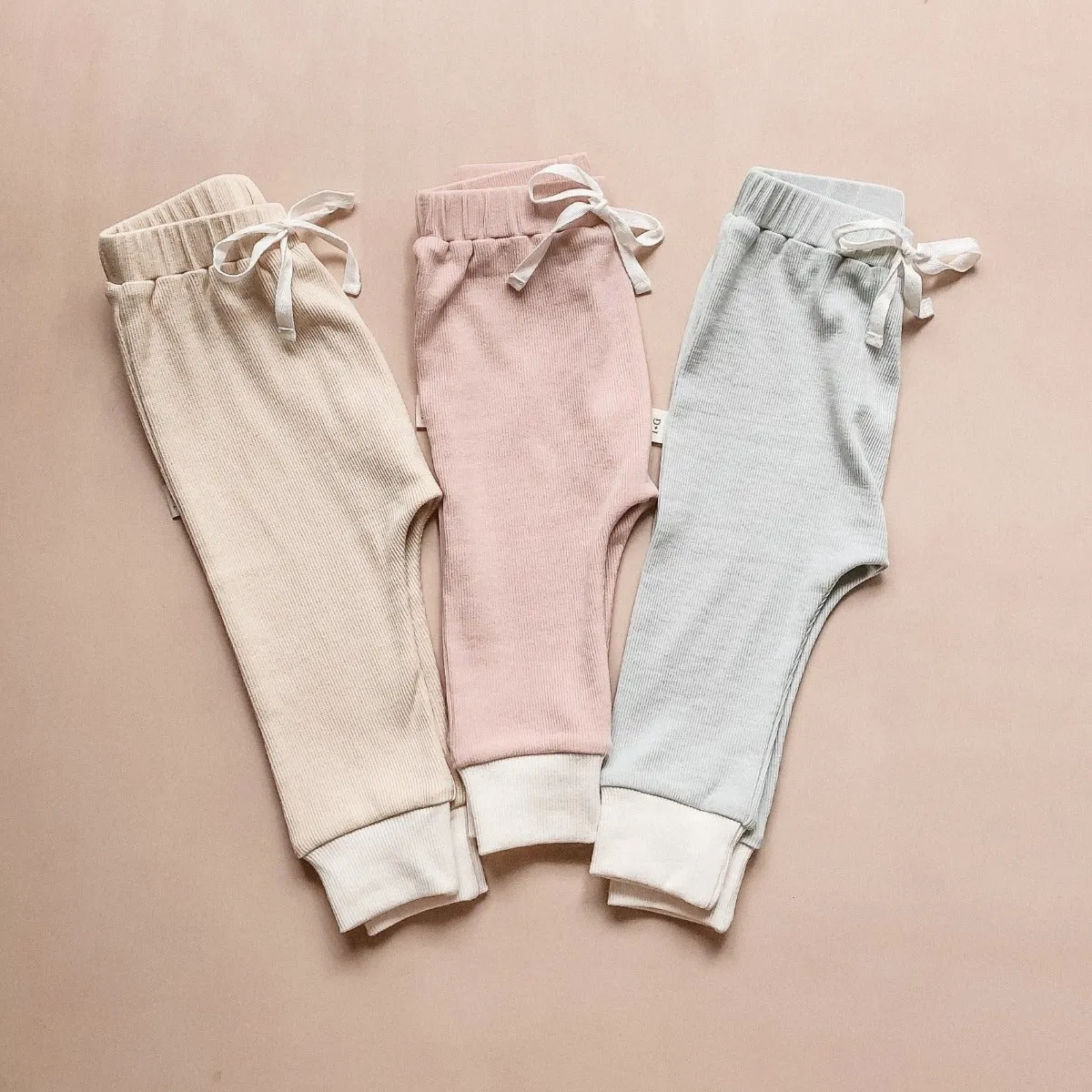 Relaxed Fit Ribbed Leggings - Beige
