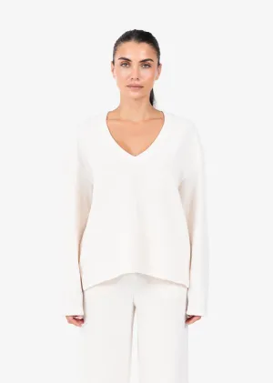 Rib Knit Lounge V-Neck LS Top Oatmeal FINAL SALE