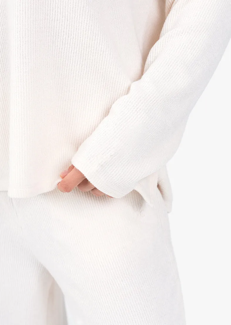 Rib Knit Lounge V-Neck LS Top Oatmeal FINAL SALE