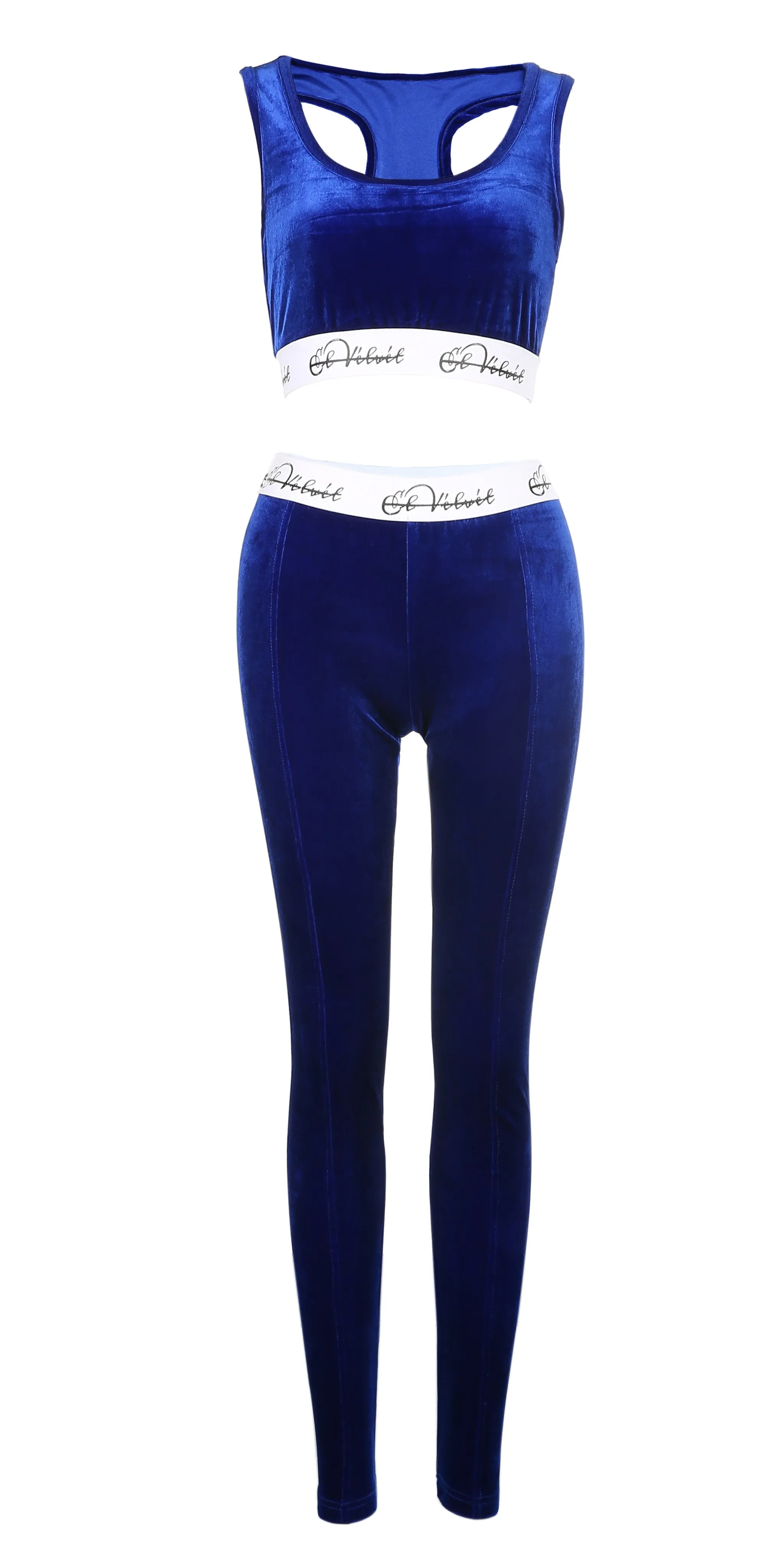 Royal Blue Velvet Taped Bralet & Pants/ Leggings Full Set