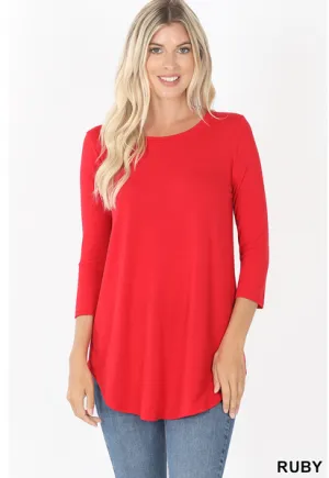 Ruby 3/4 Sleeve Round Neck & Round Hem Top