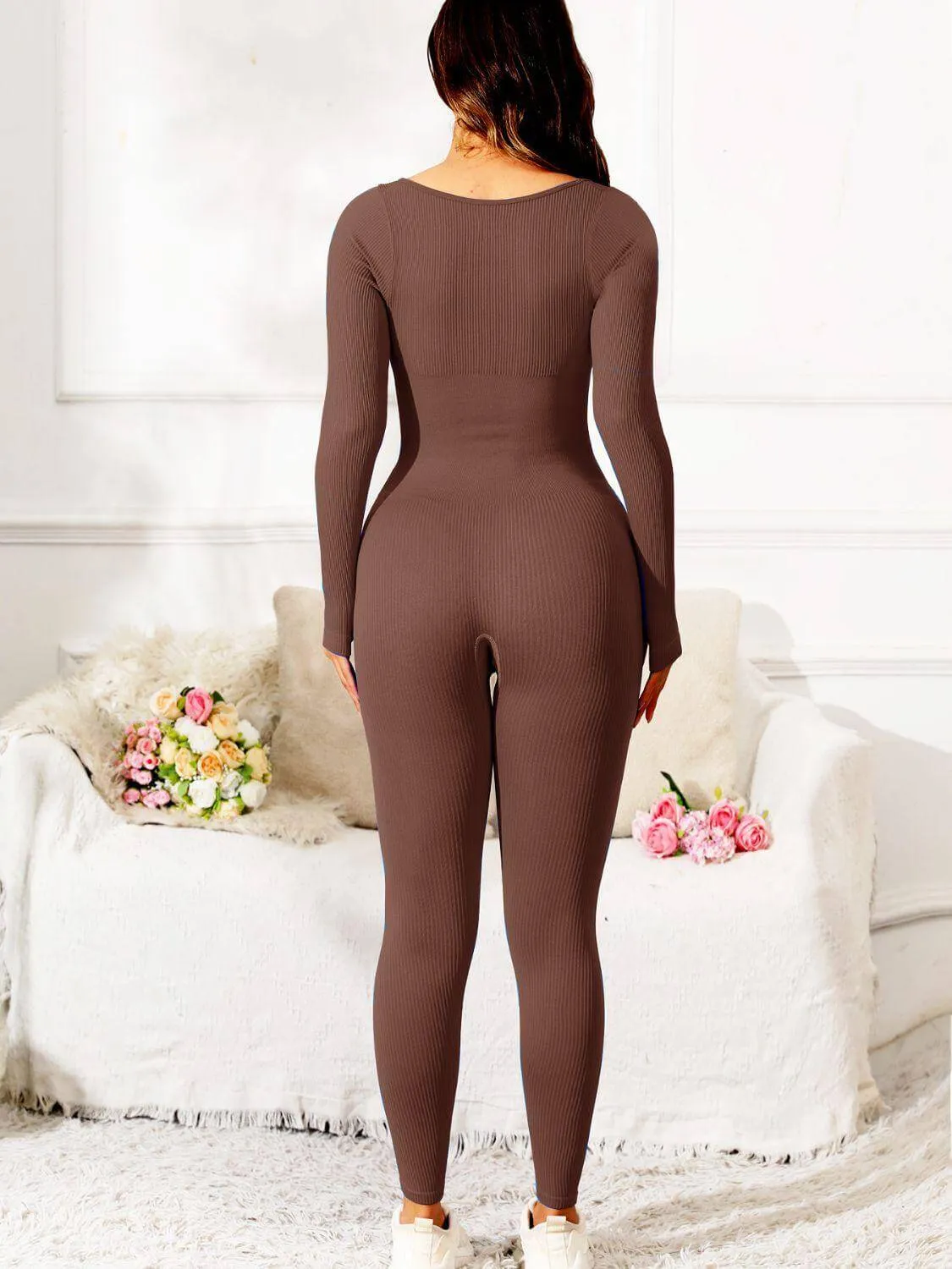 Scoop Neck Long Sleeve Active Jumpsuit – Comfy, Stylish