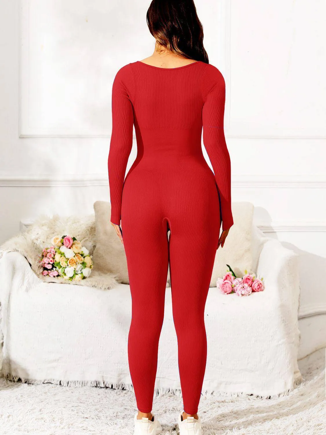 Scoop Neck Long Sleeve Active Jumpsuit – Comfy, Stylish