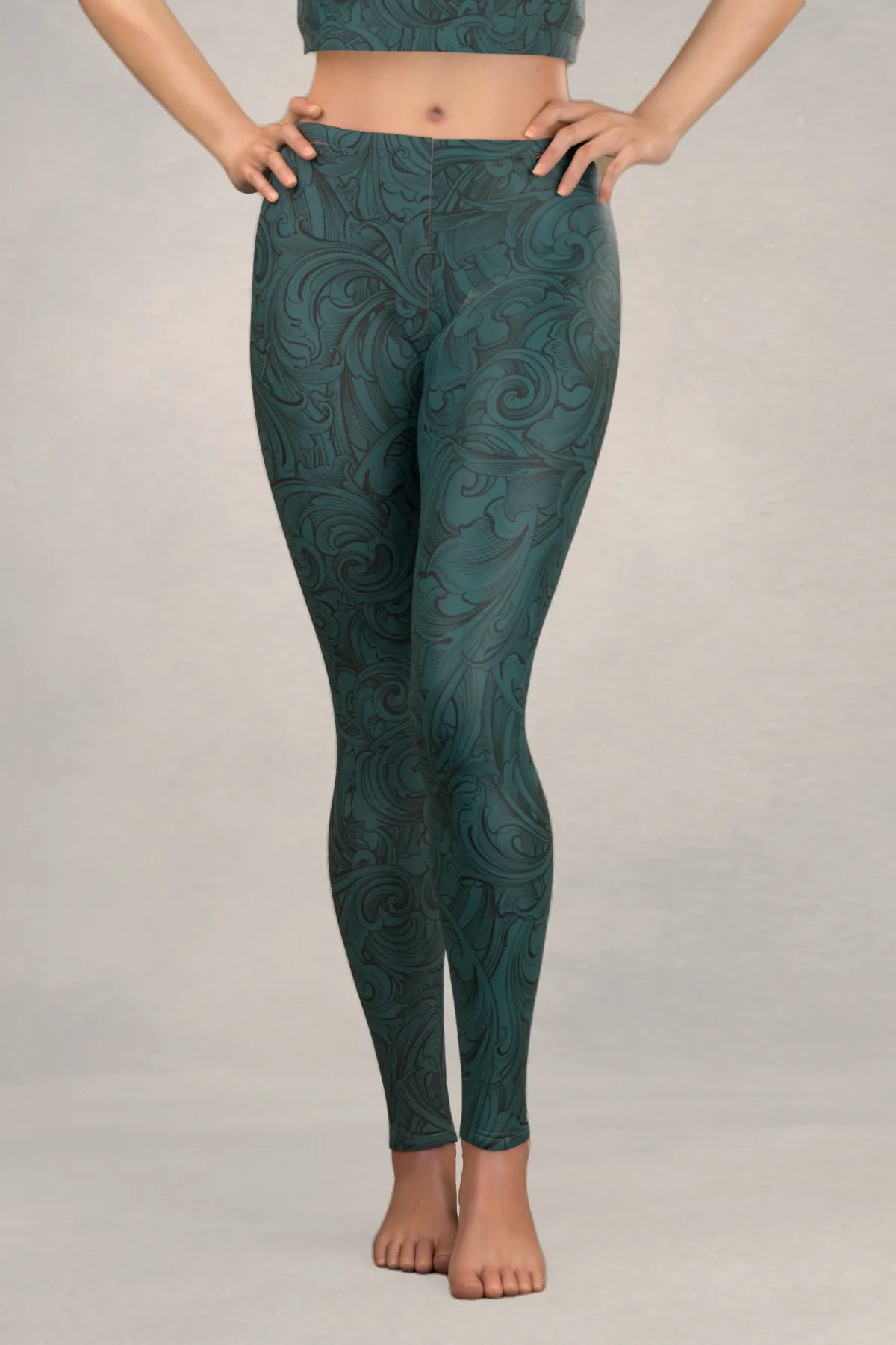 Scrollwork Leggings: Dark Teal Blue