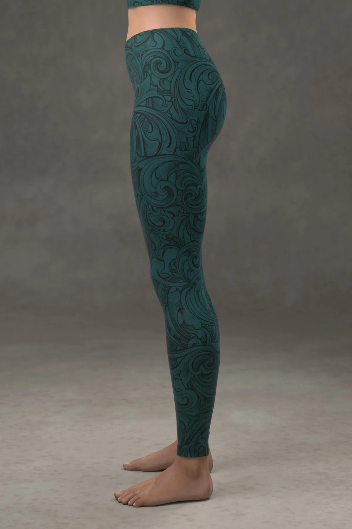 Scrollwork Leggings: Dark Teal Blue