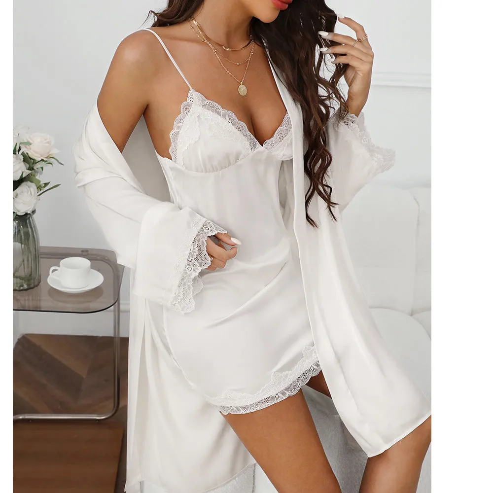 Sexy Ice Silk Sling Women's Pajamas Two-piece Set