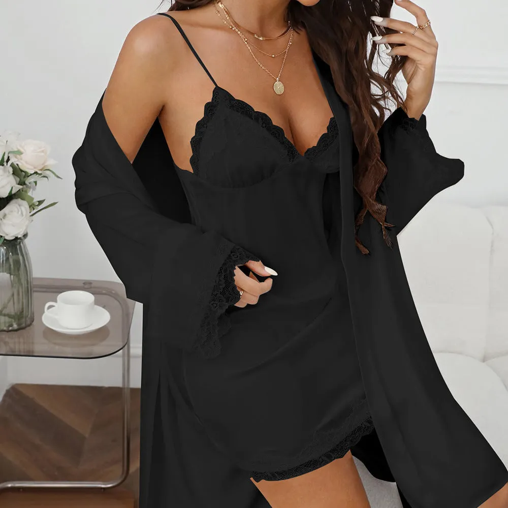 Sexy Ice Silk Sling Women's Pajamas Two-piece Set