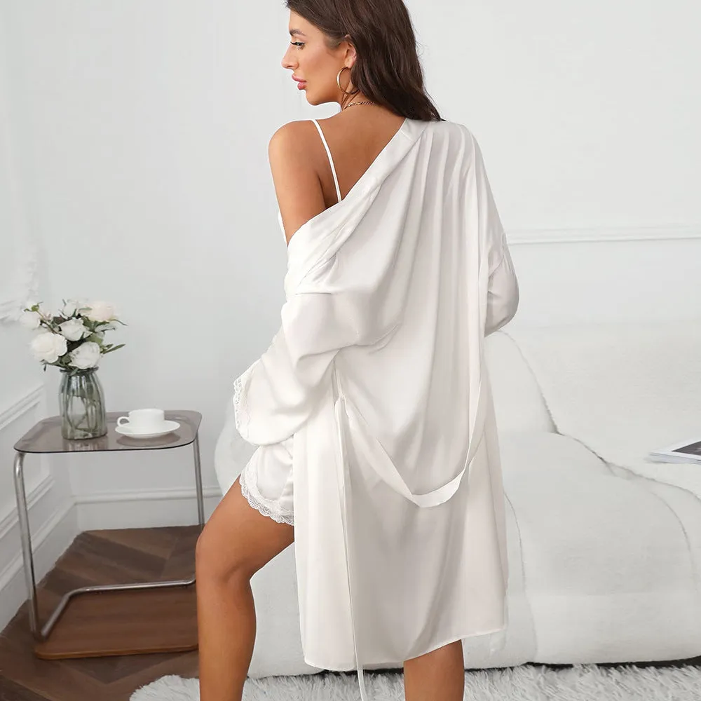 Sexy Ice Silk Sling Women's Pajamas Two-piece Set
