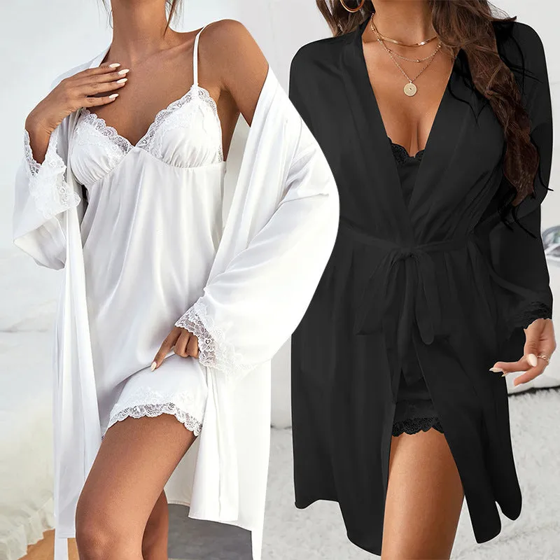 Sexy Ice Silk Sling Women's Pajamas Two-piece Set