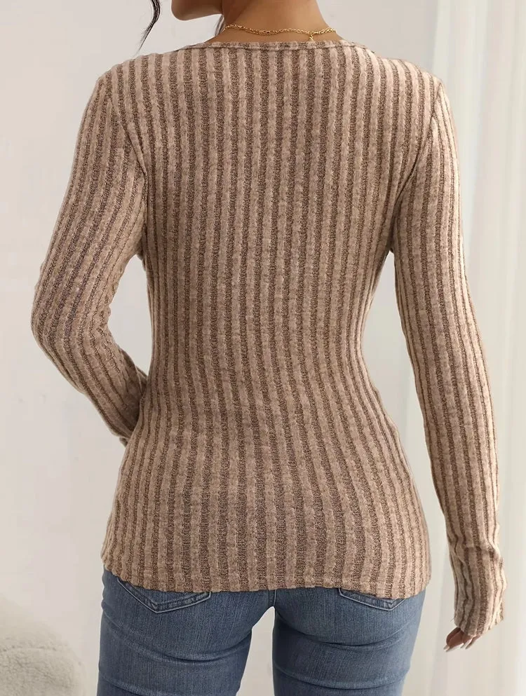Sexy V-neck Knitted Long Sleeve Women Blouse