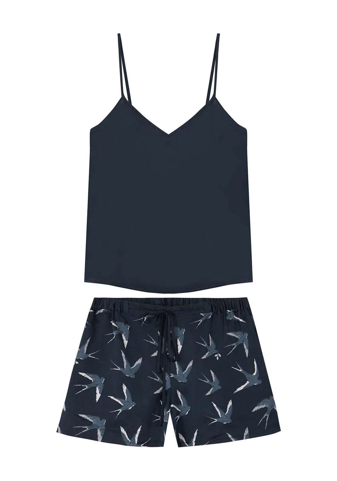 Short satin pajamas with bird print - Bottle