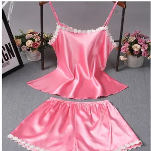 Silk Suspenders Women's Pajamas Sleeveless Shorts Homewear Suits