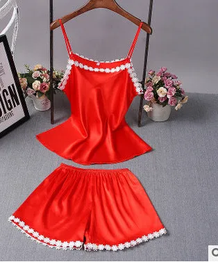 Silk Suspenders Women's Pajamas Sleeveless Shorts Homewear Suits