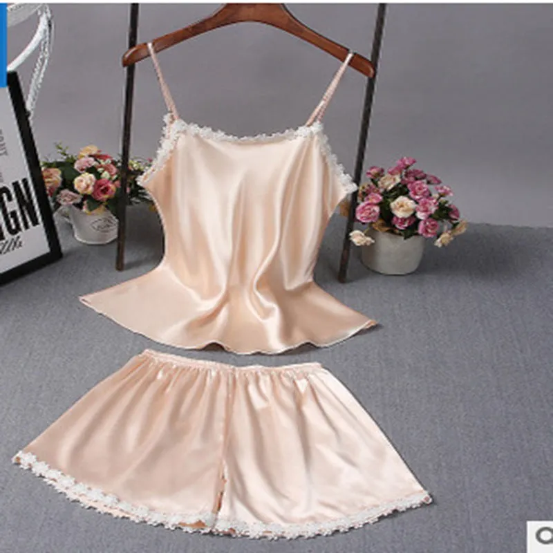 Silk Suspenders Women's Pajamas Sleeveless Shorts Homewear Suits