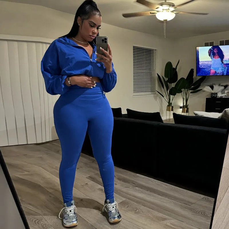 Sleek Drawstring Crop Top and High-Waist Leggings Two-Piece Set