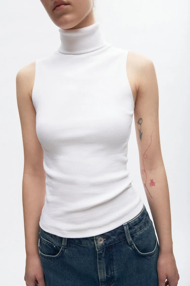 Sleeveless Cotton Turtleneck
