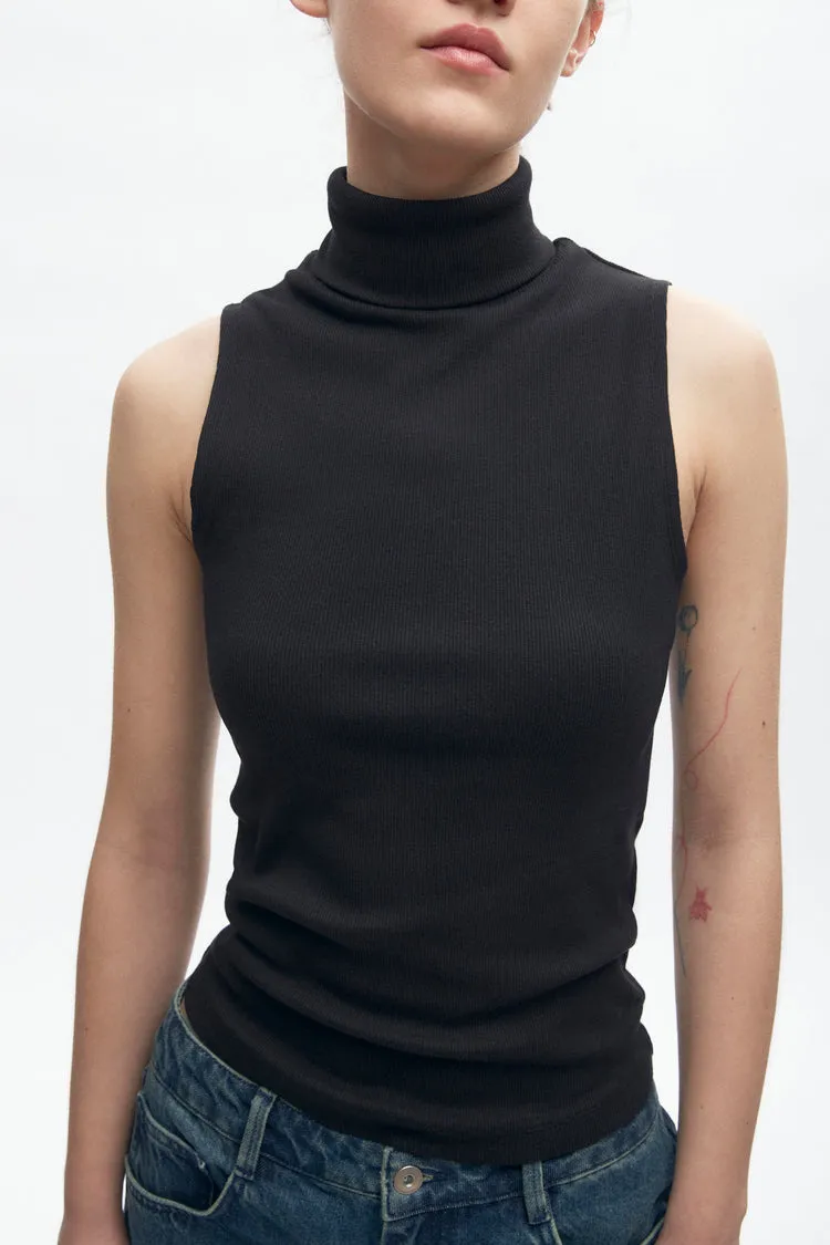 Sleeveless Cotton Turtleneck