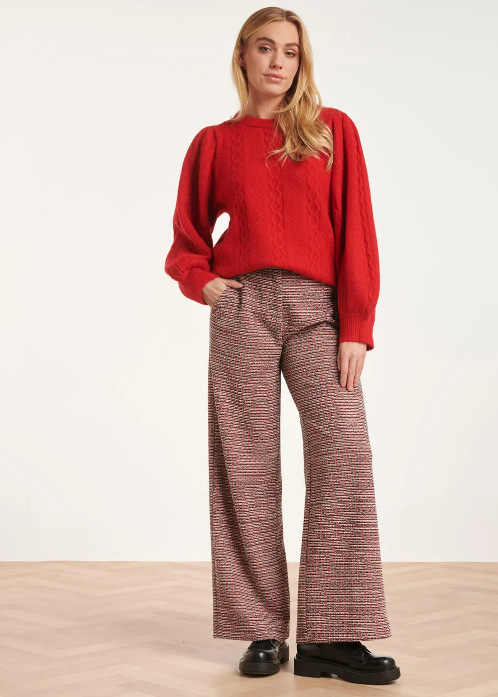 Smashed Lemon Cable Down Sweater Red