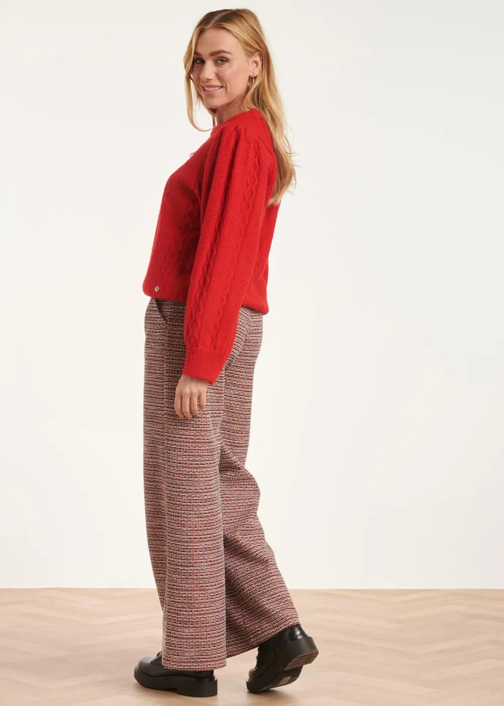 Smashed Lemon Cable Down Sweater Red