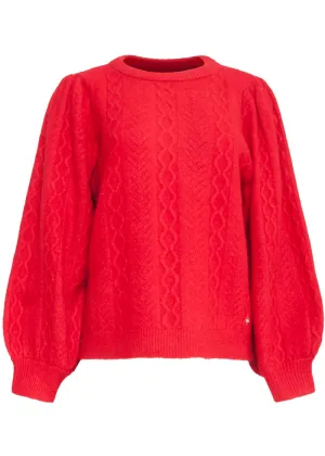 Smashed Lemon Cable Down Sweater Red