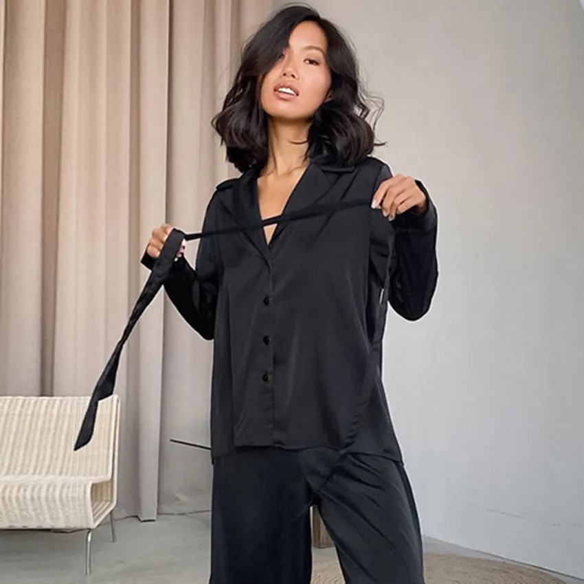 Solid Color Pajamas Women's Thin Silk Homewear Suit
