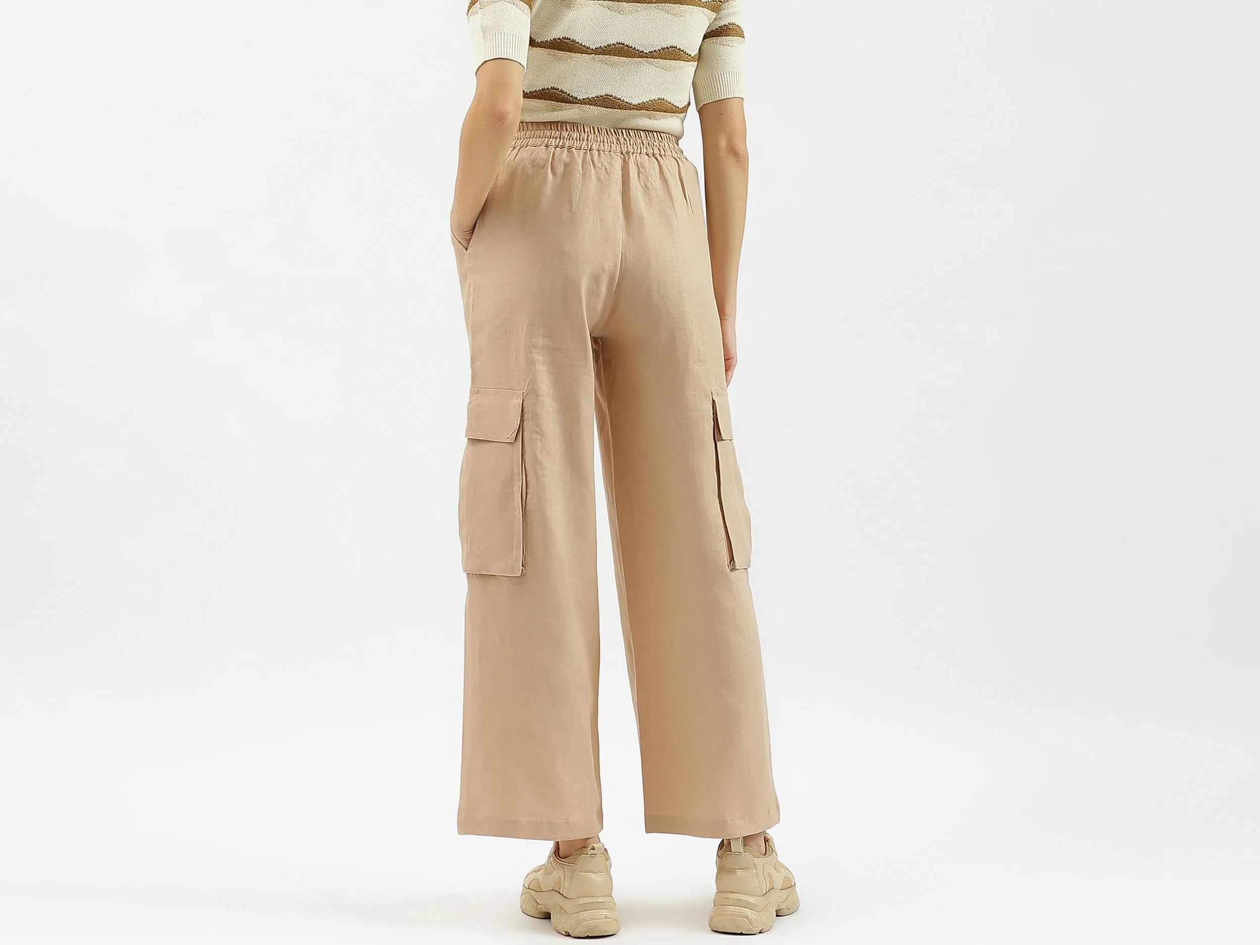 Solid Wide Leg Cargo Trousers