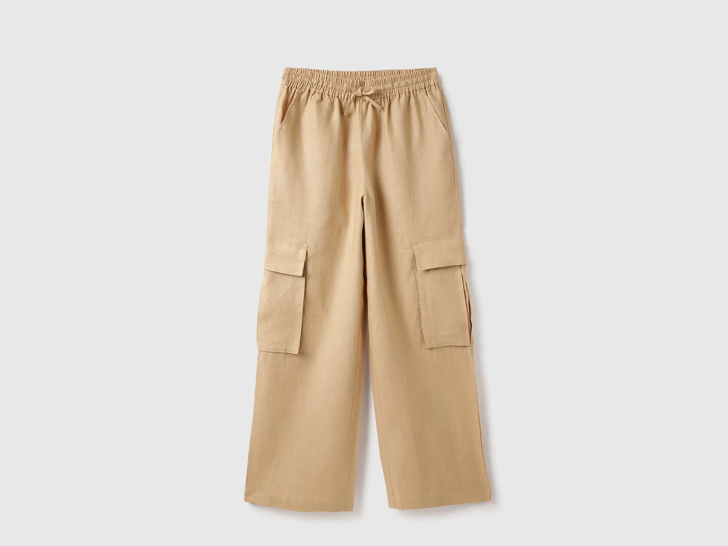 Solid Wide Leg Cargo Trousers