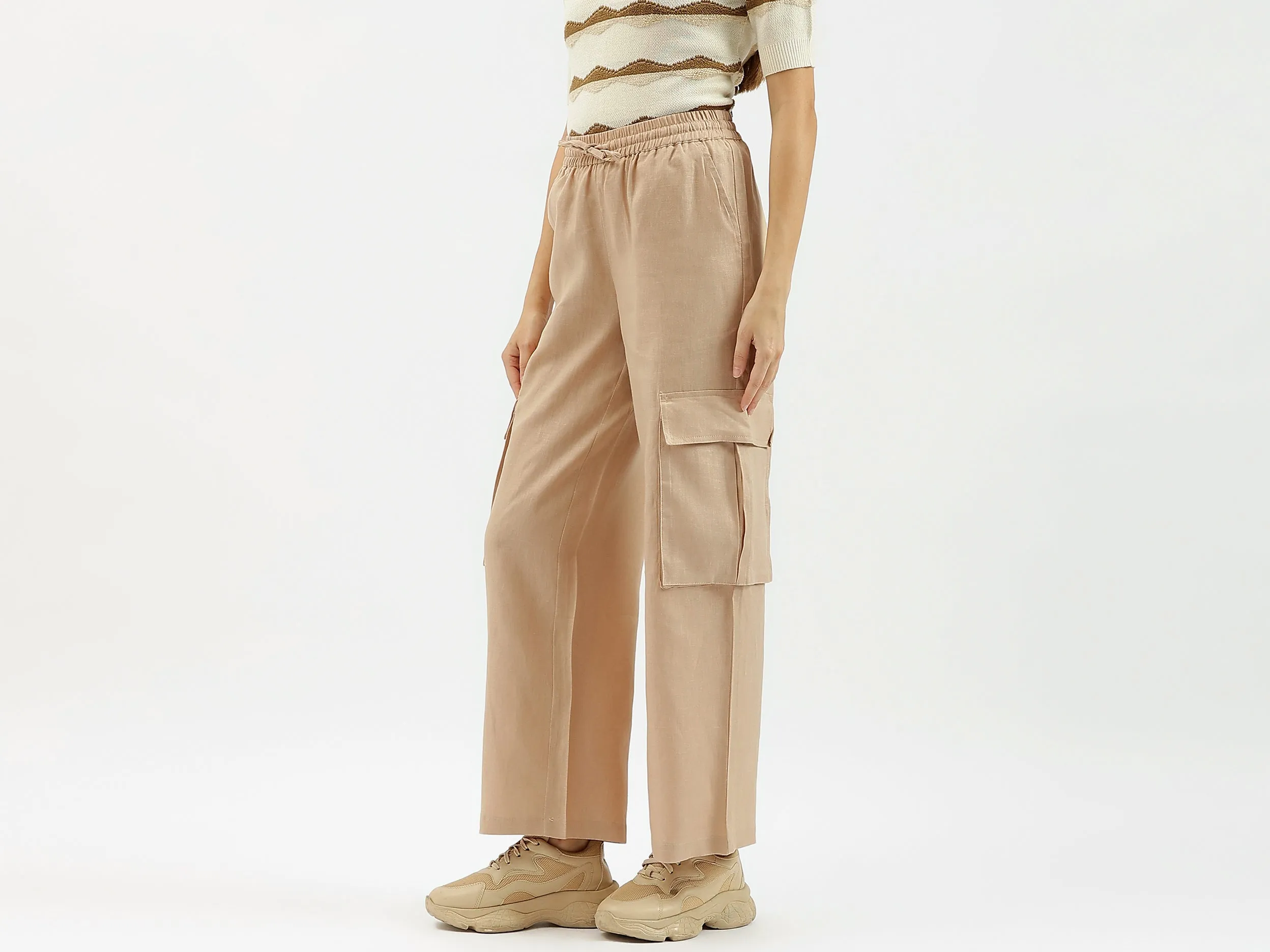 Solid Wide Leg Cargo Trousers