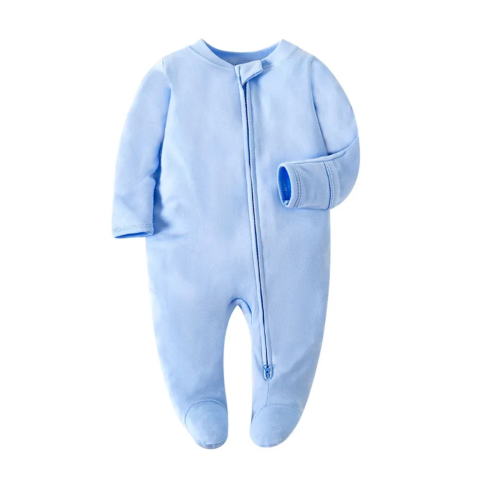 Spring Newborn Footed Pajamas Zipper Girl and Boy Romper Long Sleeve 0-12 Months Baby Clothe Jumpsuit Cotton Solid White Fashion