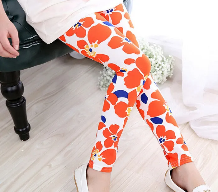 Spring Summer Girls Leggings Casual Fashion Vintage Flower Kids Legging Elastic Waist Children's Pants bobo choses 8-14 Year