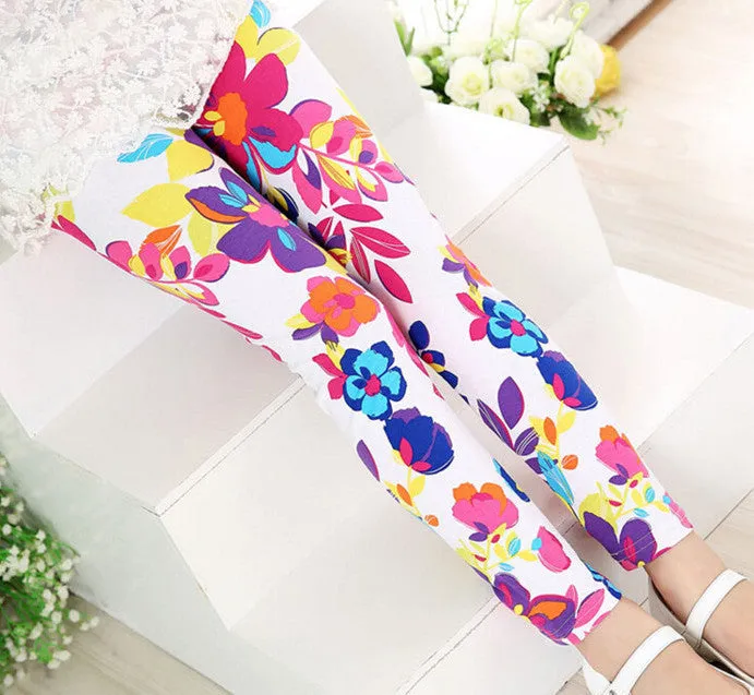 Spring Summer Girls Leggings Casual Fashion Vintage Flower Kids Legging Elastic Waist Children's Pants bobo choses 8-14 Year