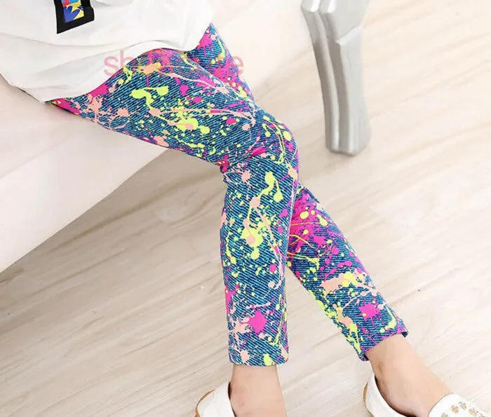 Spring Summer Girls Leggings Casual Fashion Vintage Flower Kids Legging Elastic Waist Children's Pants bobo choses 8-14 Year