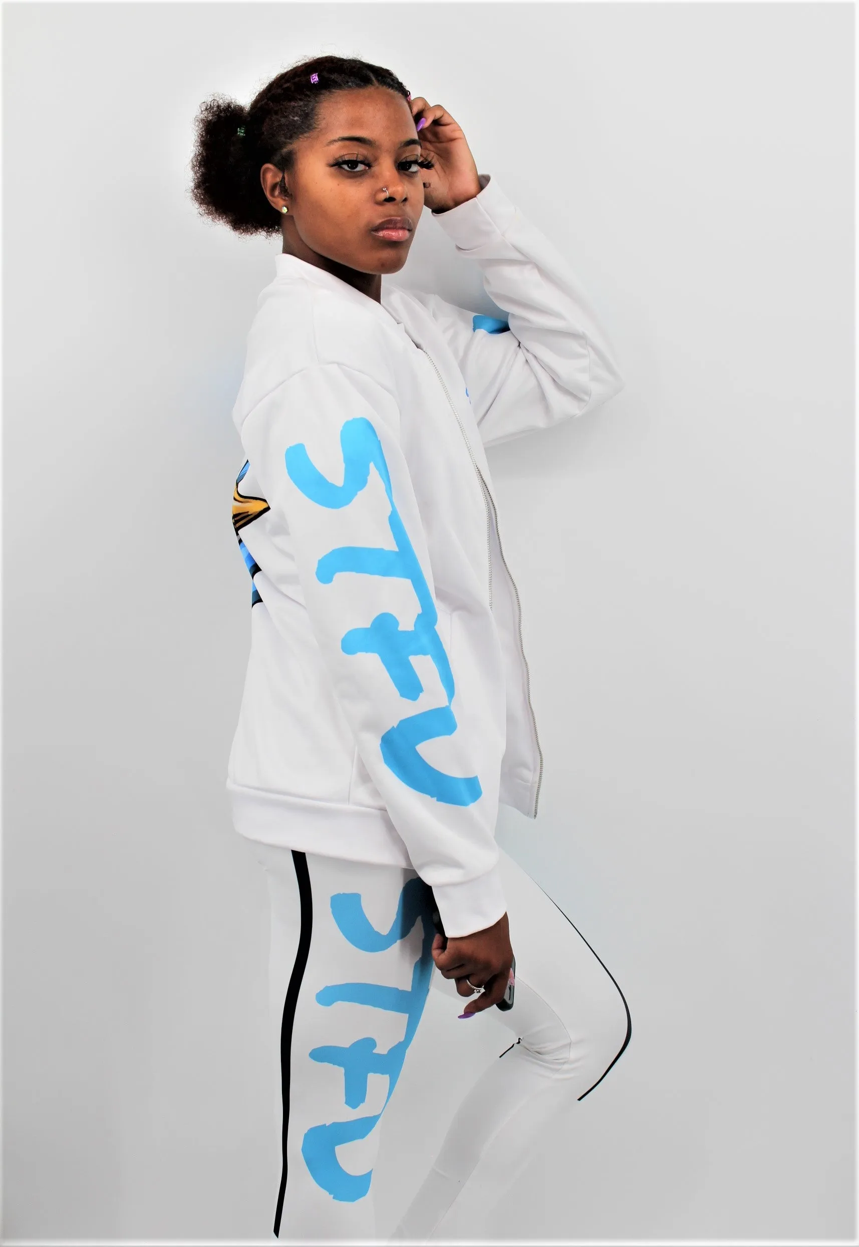 STFU Ice Blue Logo Leggings - White