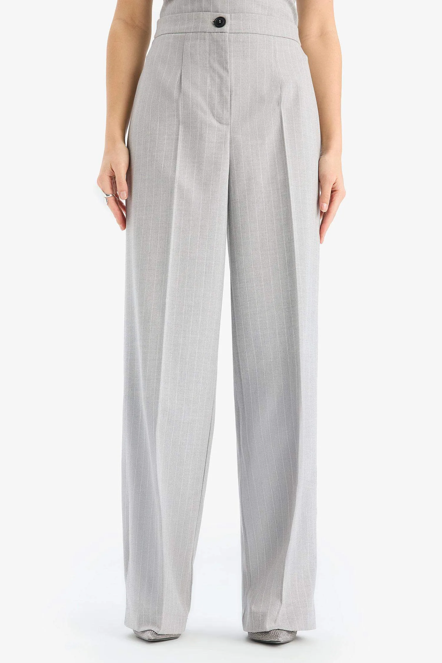 Straight Fit Regular Hem Striped Trousers