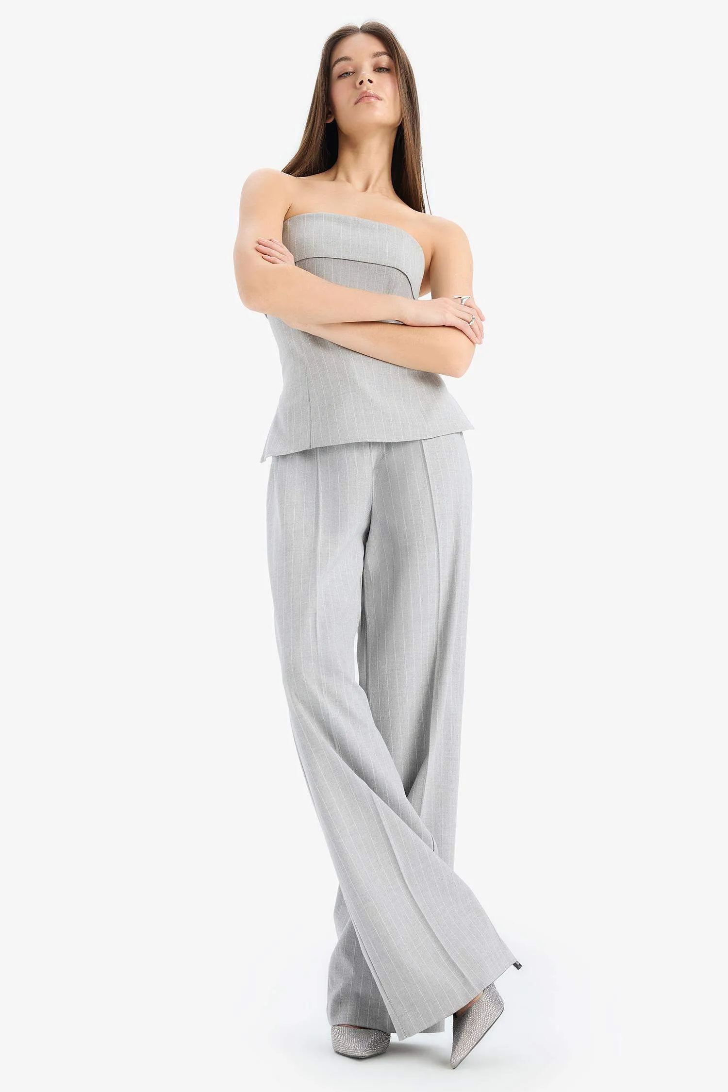 Straight Fit Regular Hem Striped Trousers