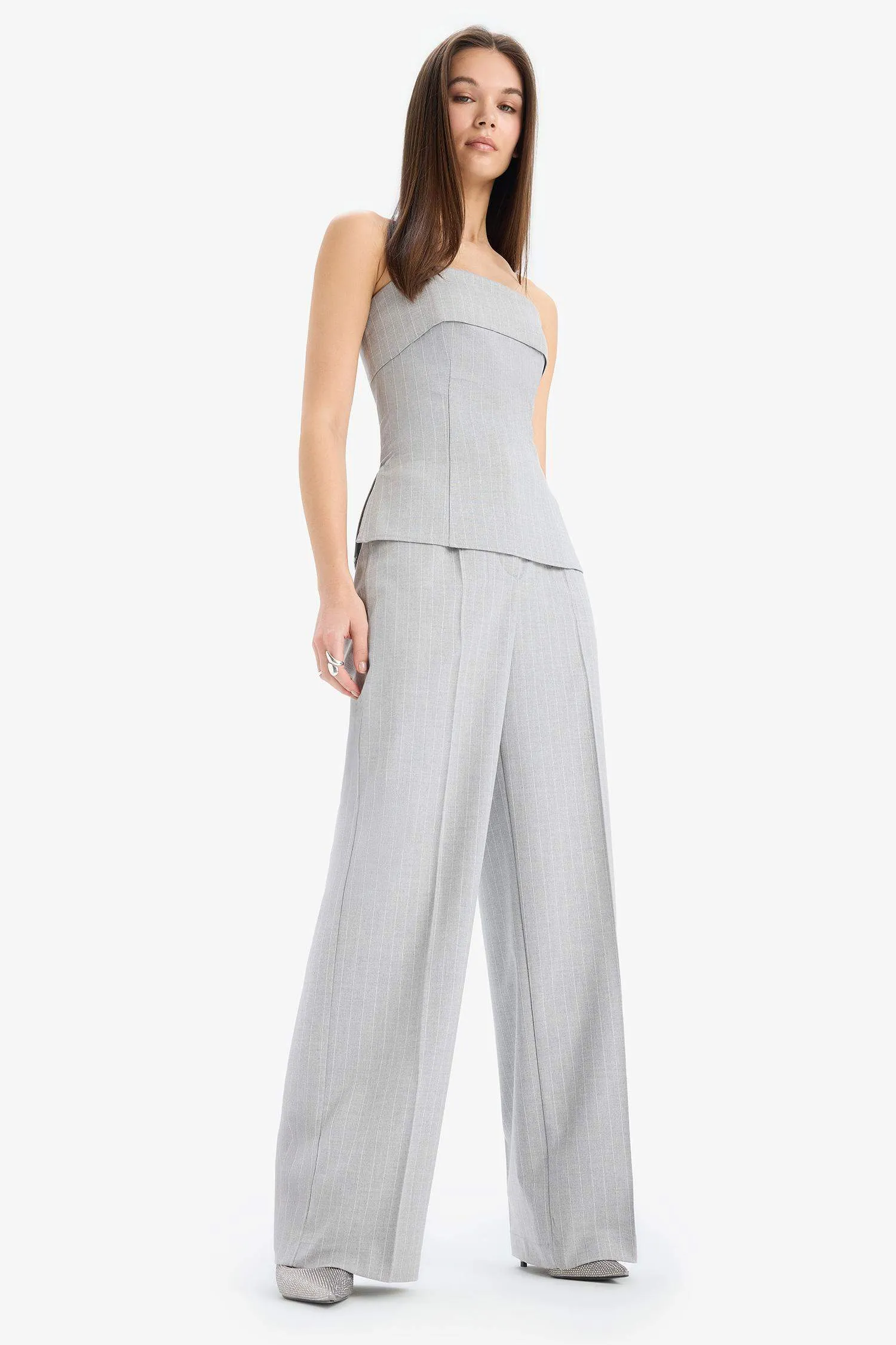 Straight Fit Regular Hem Striped Trousers