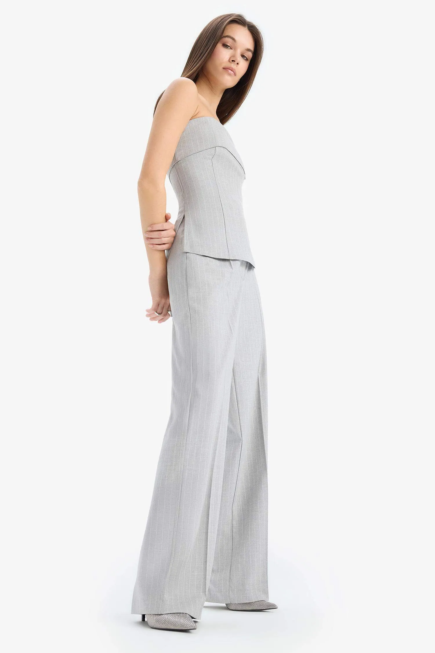 Straight Fit Regular Hem Striped Trousers