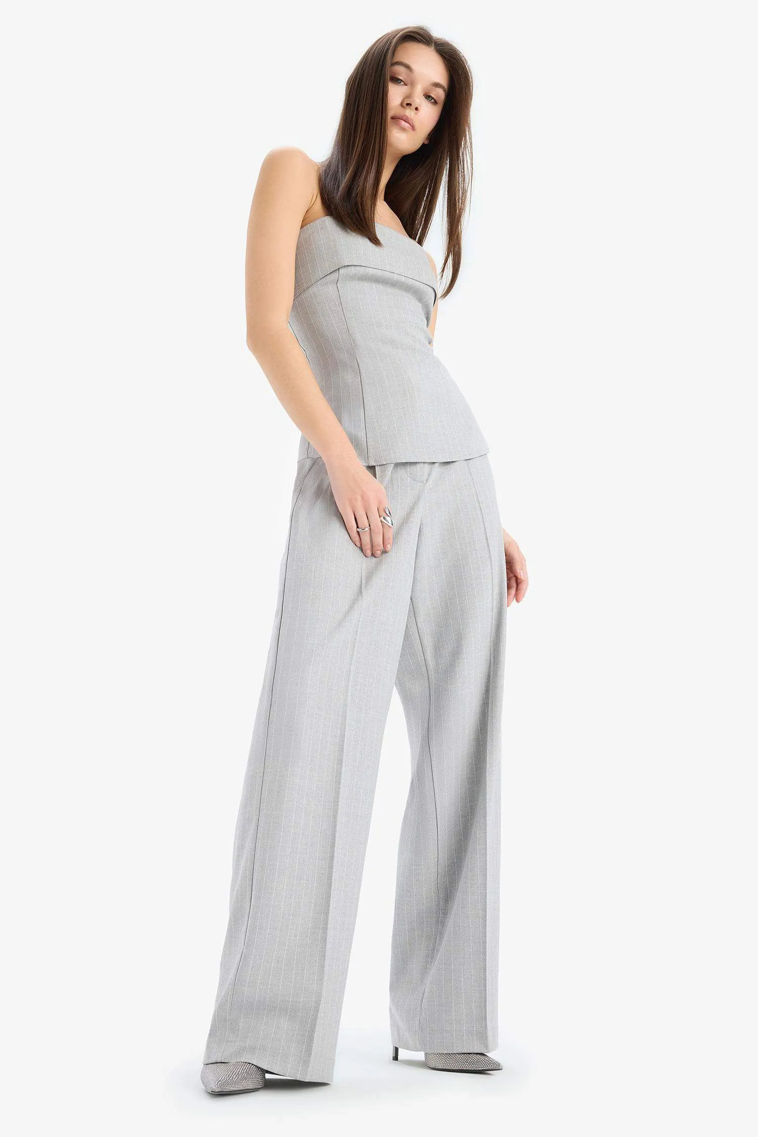 Straight Fit Regular Hem Striped Trousers