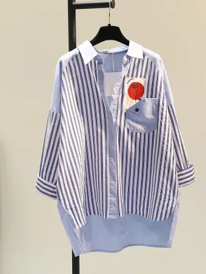 Stripe And Solid Oversized Shirt