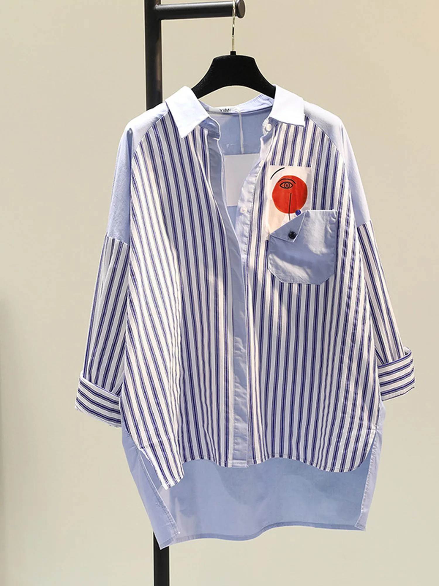 Stripe And Solid Oversized Shirt