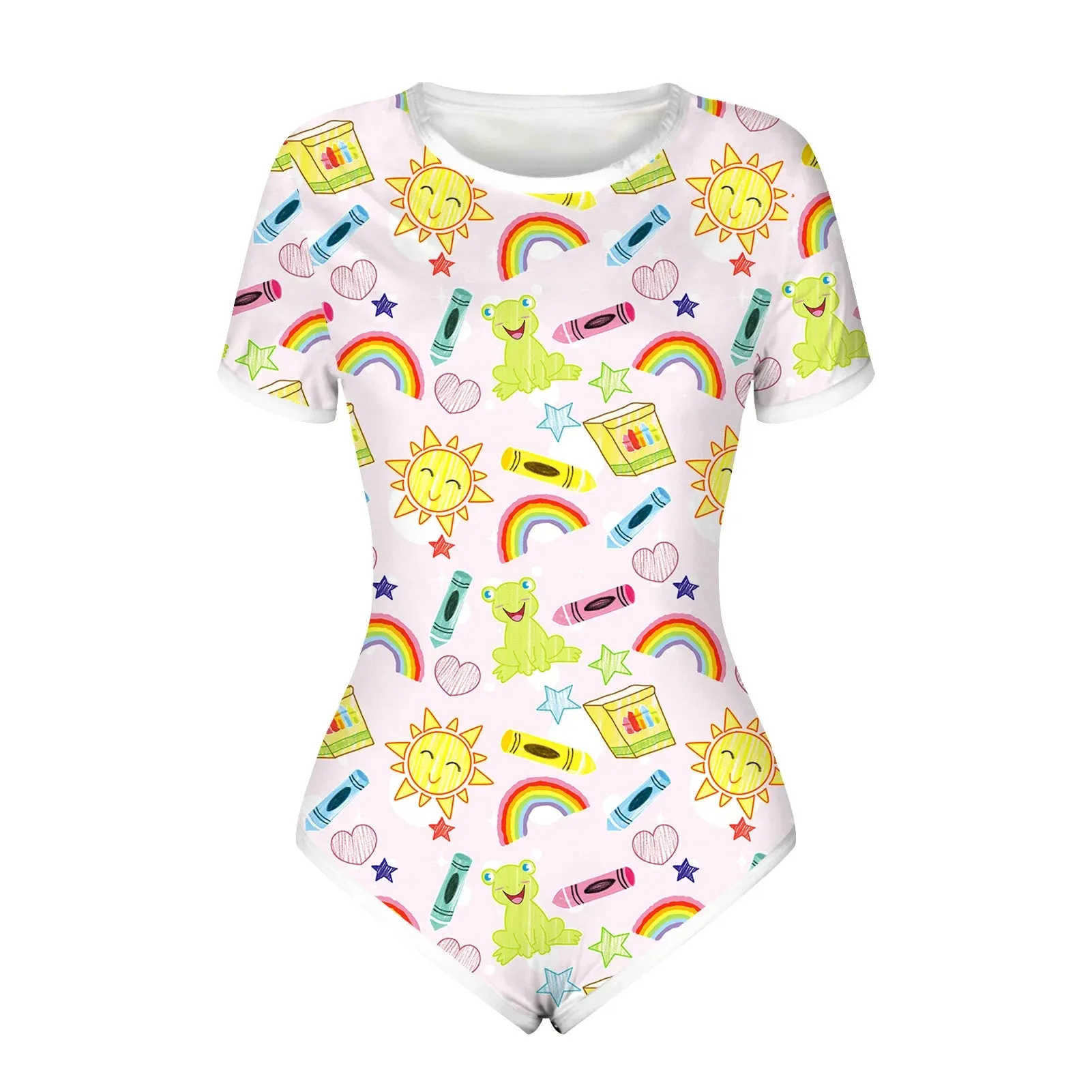 Summer Women Cute Bodysuit Pajamas Shorts Romper Open Snap Crotch Home Wear Teen Girls Sexy Jumpsuit Adult Nightgown Onesies