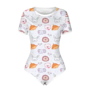 Summer Women Cute Bodysuit Pajamas Shorts Romper Open Snap Crotch Home Wear Teen Girls Sexy Jumpsuit Adult Nightgown Onesies