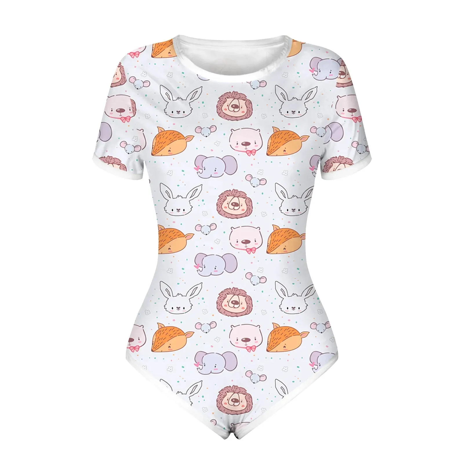 Summer Women Cute Bodysuit Pajamas Shorts Romper Open Snap Crotch Home Wear Teen Girls Sexy Jumpsuit Adult Nightgown Onesies