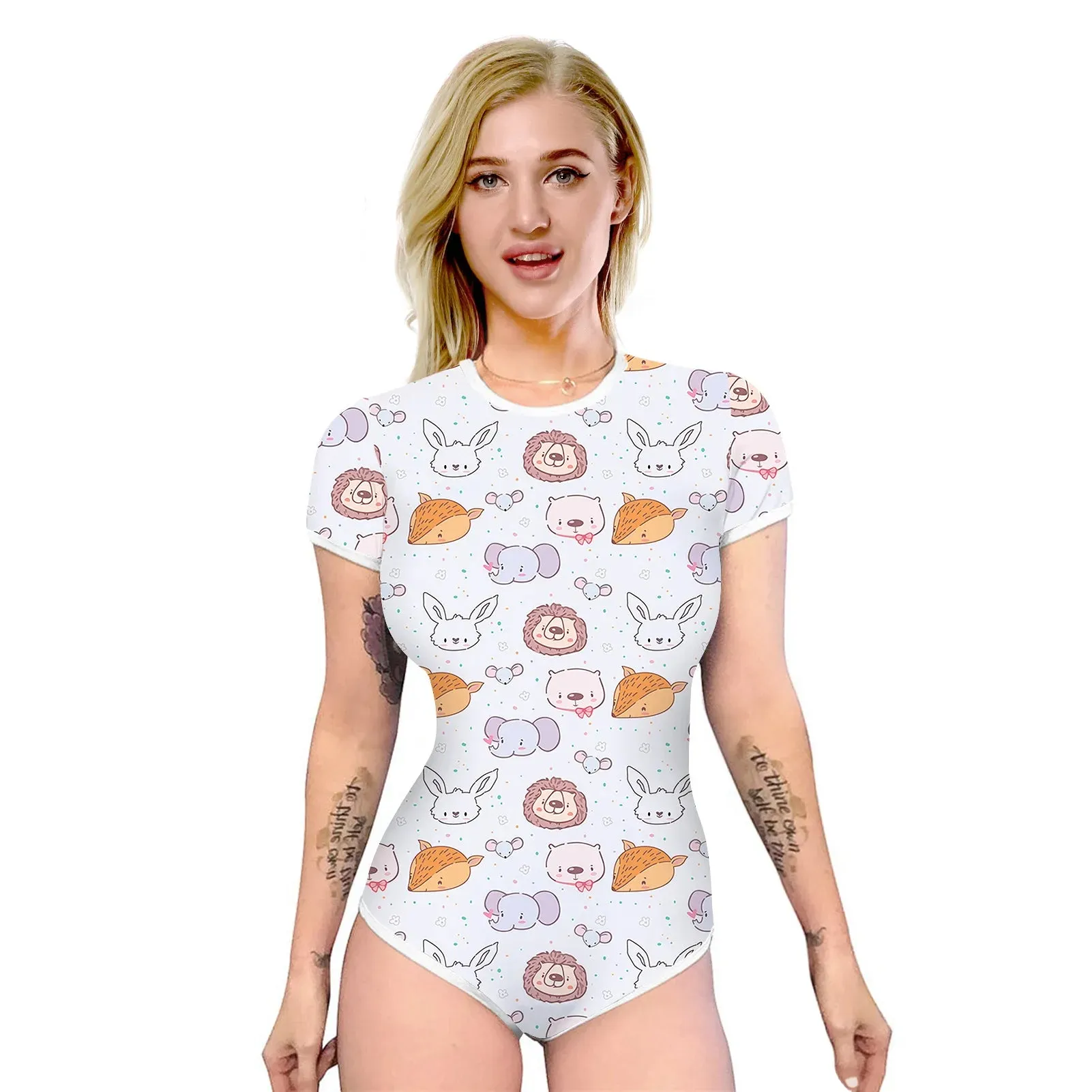 Summer Women Cute Bodysuit Pajamas Shorts Romper Open Snap Crotch Home Wear Teen Girls Sexy Jumpsuit Adult Nightgown Onesies