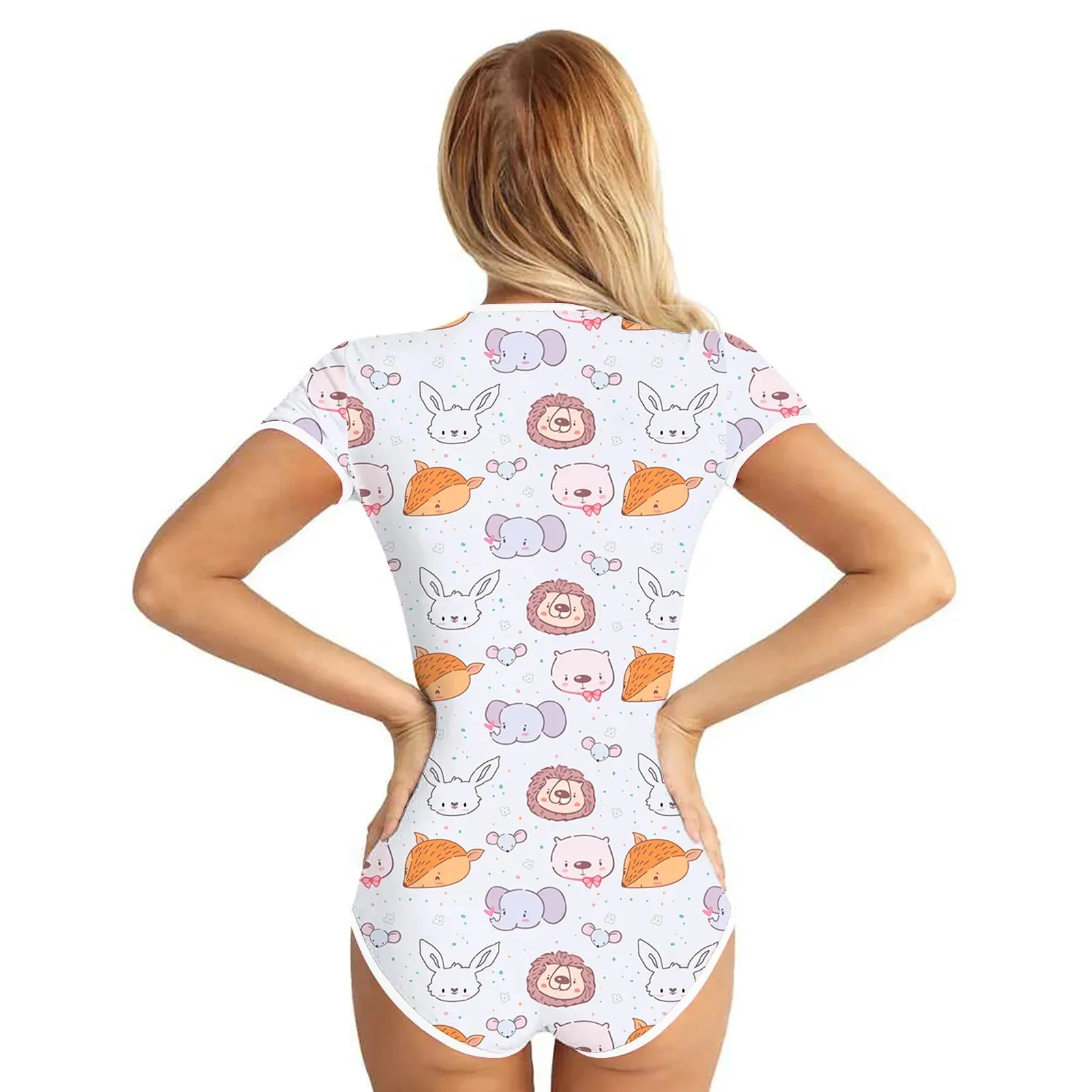 Summer Women Cute Bodysuit Pajamas Shorts Romper Open Snap Crotch Home Wear Teen Girls Sexy Jumpsuit Adult Nightgown Onesies