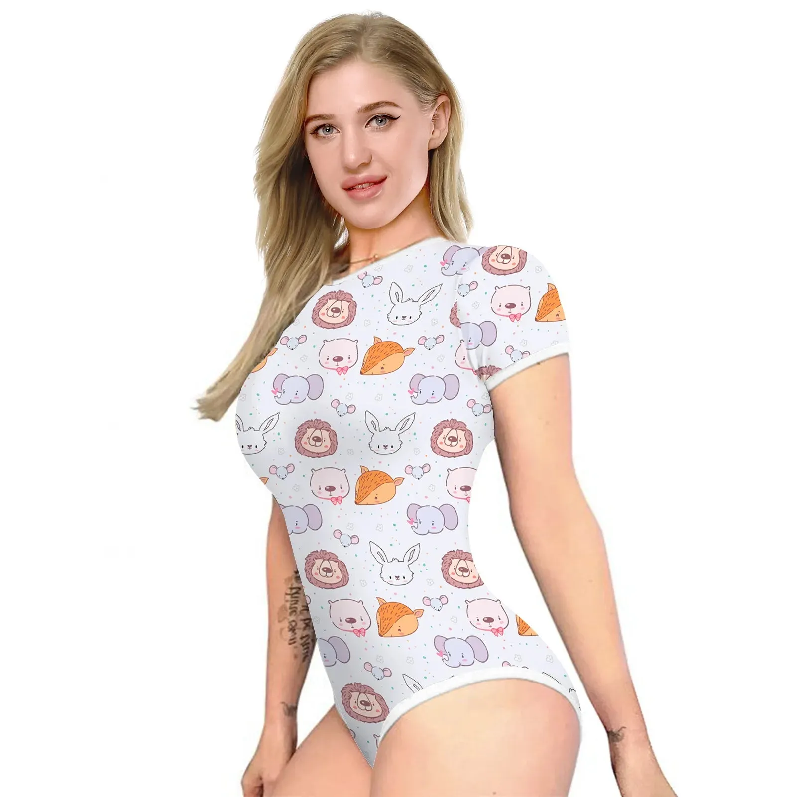 Summer Women Cute Bodysuit Pajamas Shorts Romper Open Snap Crotch Home Wear Teen Girls Sexy Jumpsuit Adult Nightgown Onesies